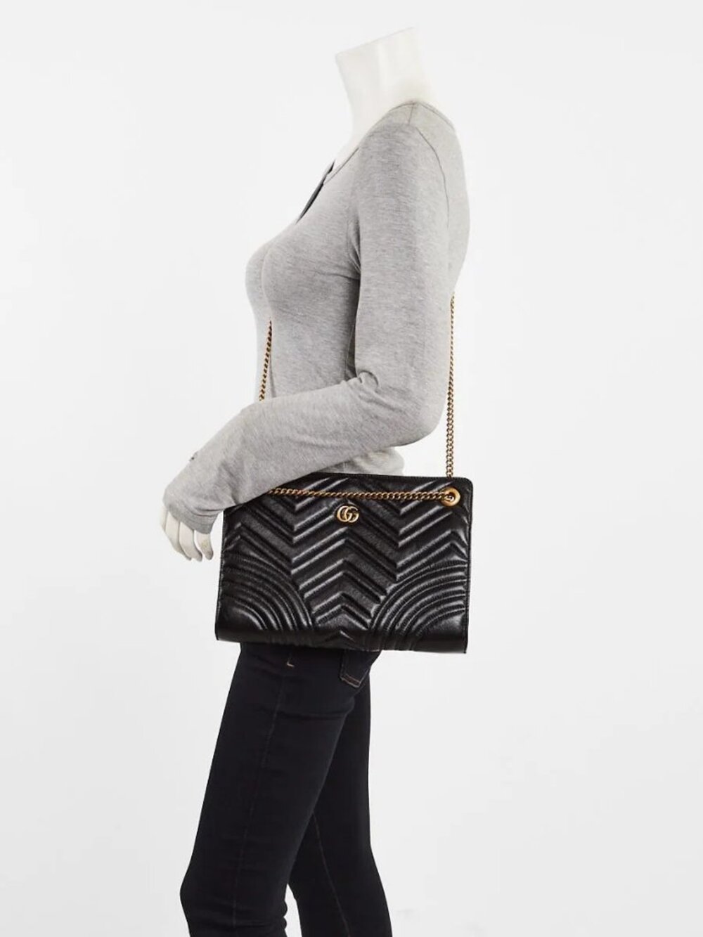 Gucci Black Chevron Quilted Leather Marmont Shoulder Bag